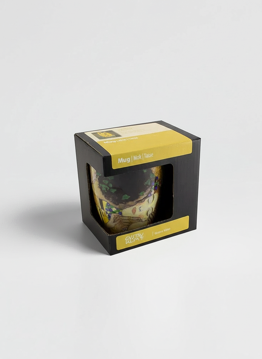 Klimt The Kiss mug gift box – yellow eco-friendly packaging, ArtyGifts