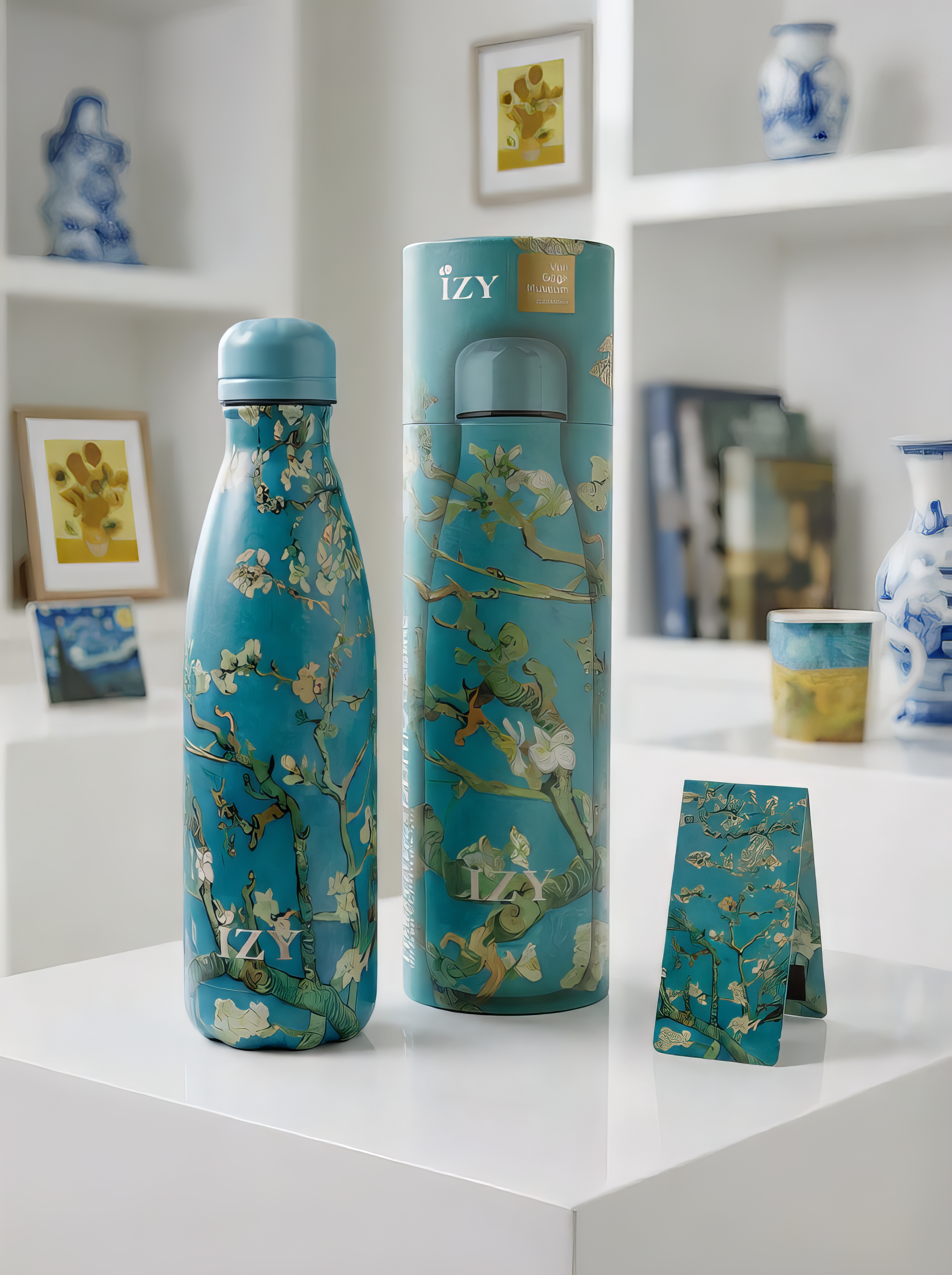 Almond Blossom thermo bottle by Vincent van Gogh — IZY Bottles x Van Gogh Museum Amsterdam, 500ml, with cylinder gift box and free magnetic bookmark | ArtyGifts