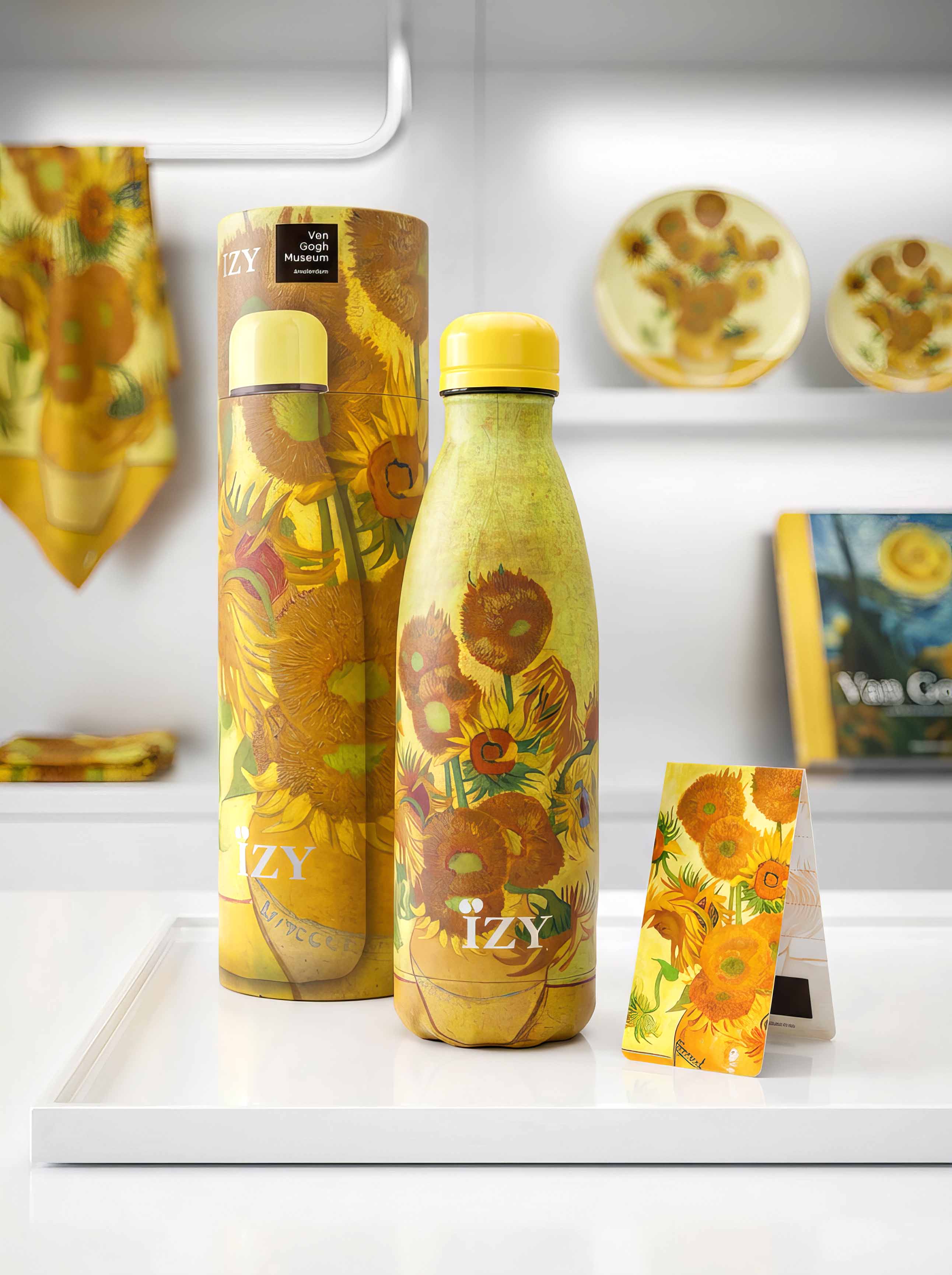 Sunflowers thermo bottle by Vincent van Gogh — IZY Bottles x Van Gogh Museum Amsterdam, 500ml, with cylinder gift box and free magnetic bookmark | ArtyGifts