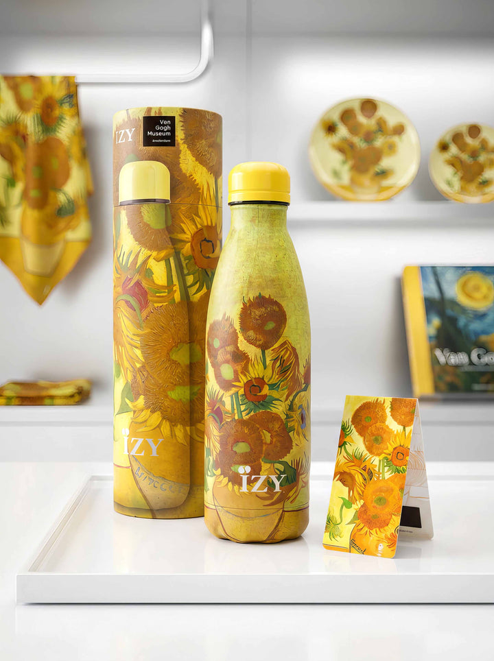 Sunflowers thermo bottle by Vincent van Gogh — IZY Bottles x Van Gogh Museum Amsterdam, 500ml, with cylinder gift box and free magnetic bookmark | ArtyGifts