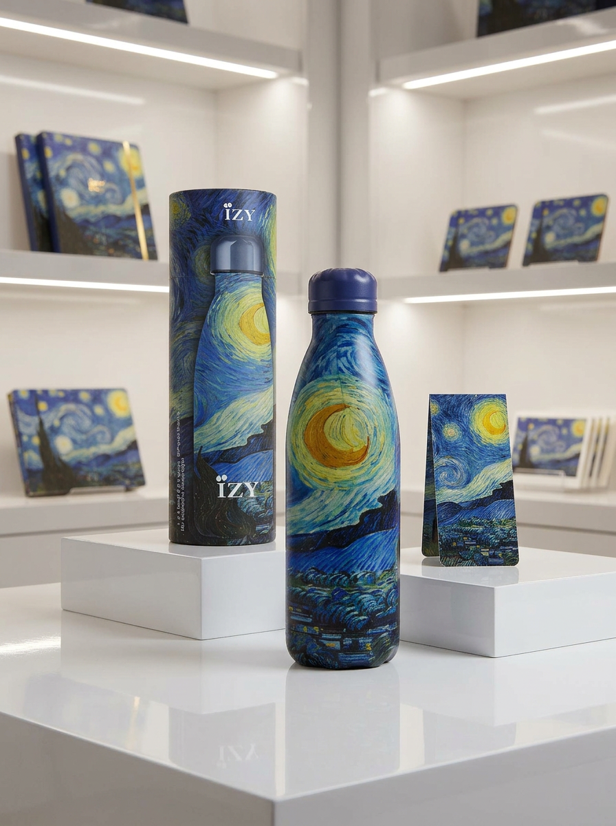 Thermo Bottle Starry Night Vincent van Gogh – art gift with free magnetic bookmark | ArtyGifts
