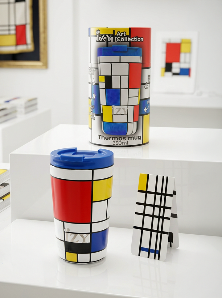 Thermo Mug Composition Red Blue and Yellow Piet Mondrian – art gift with free magnetic bookmark | ArtyGifts
