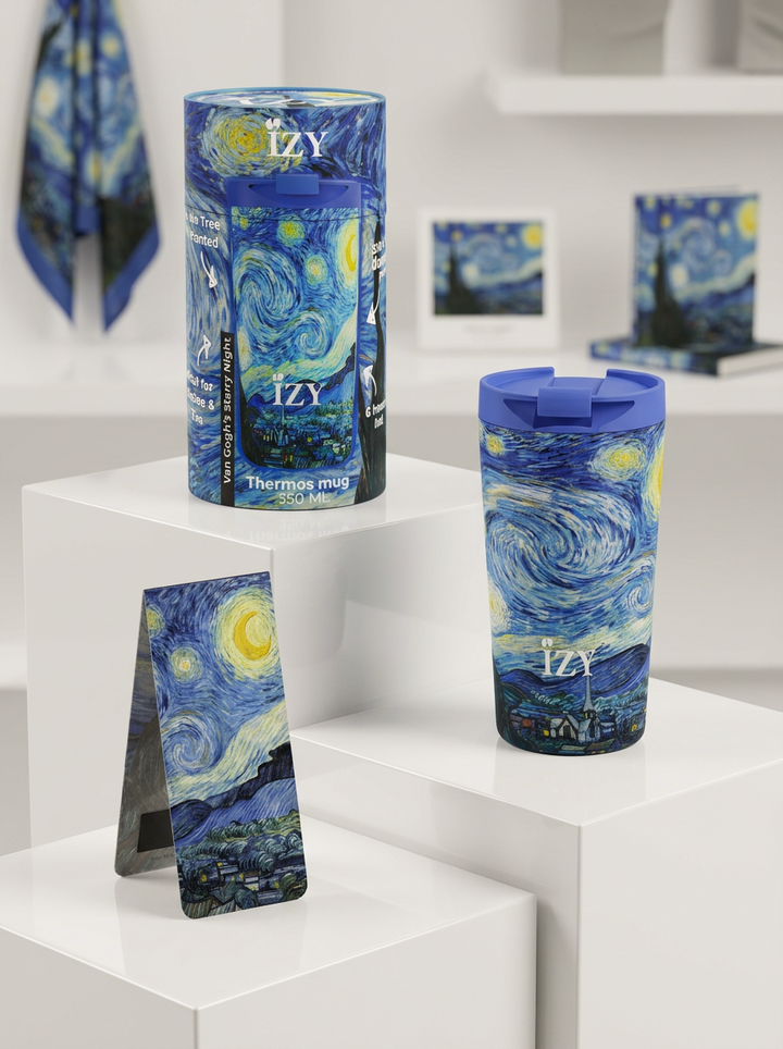 Thermo Mug Starry Night Vincent van Gogh – art gift with free magnetic bookmark | ArtyGifts
