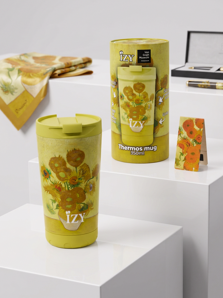 Thermo Mug Sunflowers Vincent van Gogh – art gift with free magnetic bookmark | ArtyGifts
