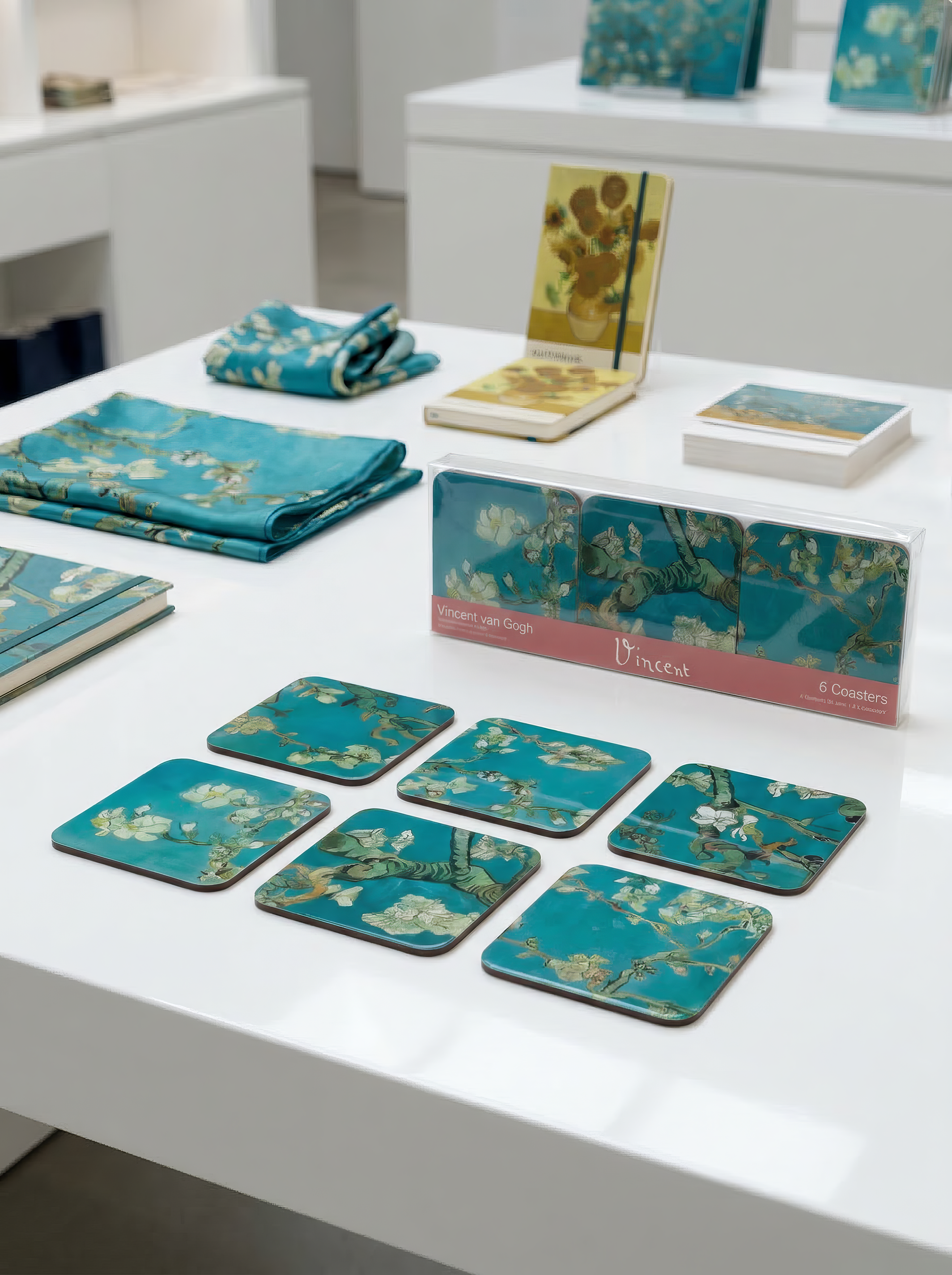 Van Gogh Almond Blossom coaster set with gift box — perfect art souvenir gift | ArtyGifts