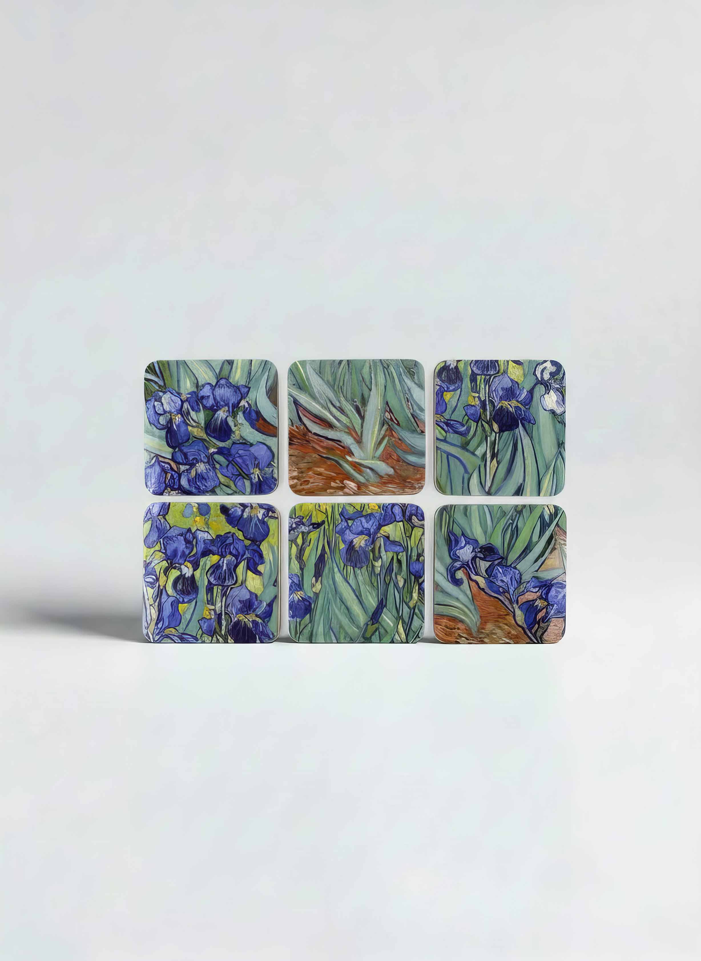 Set of 6 Van Gogh Irises cork coasters — art souvenir gift for him or her | ArtyGifts