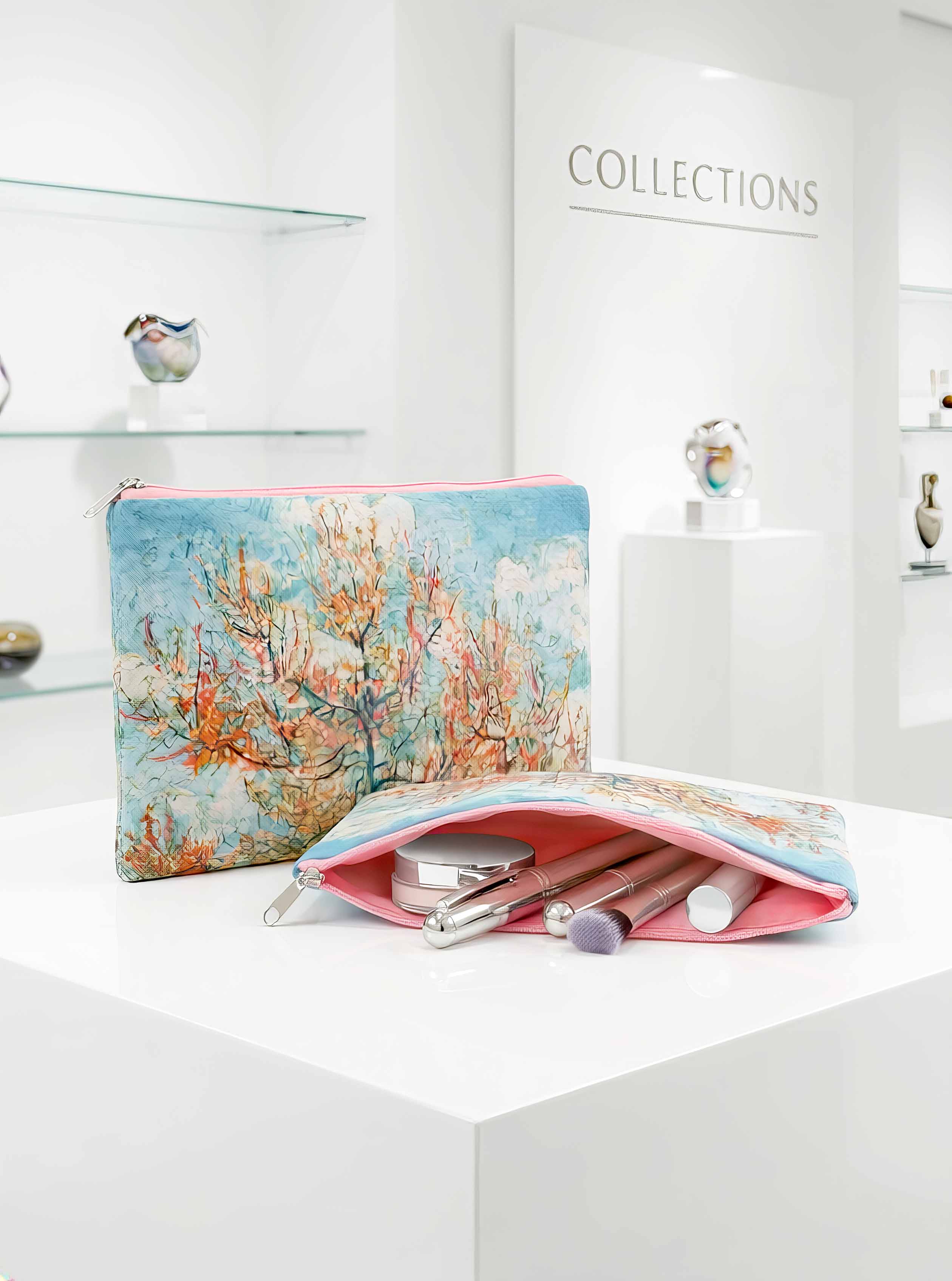 Van Gogh Souvenir de Mauve compact cosmetic travel bag on museum display — museum art gift for her | ArtyGifts