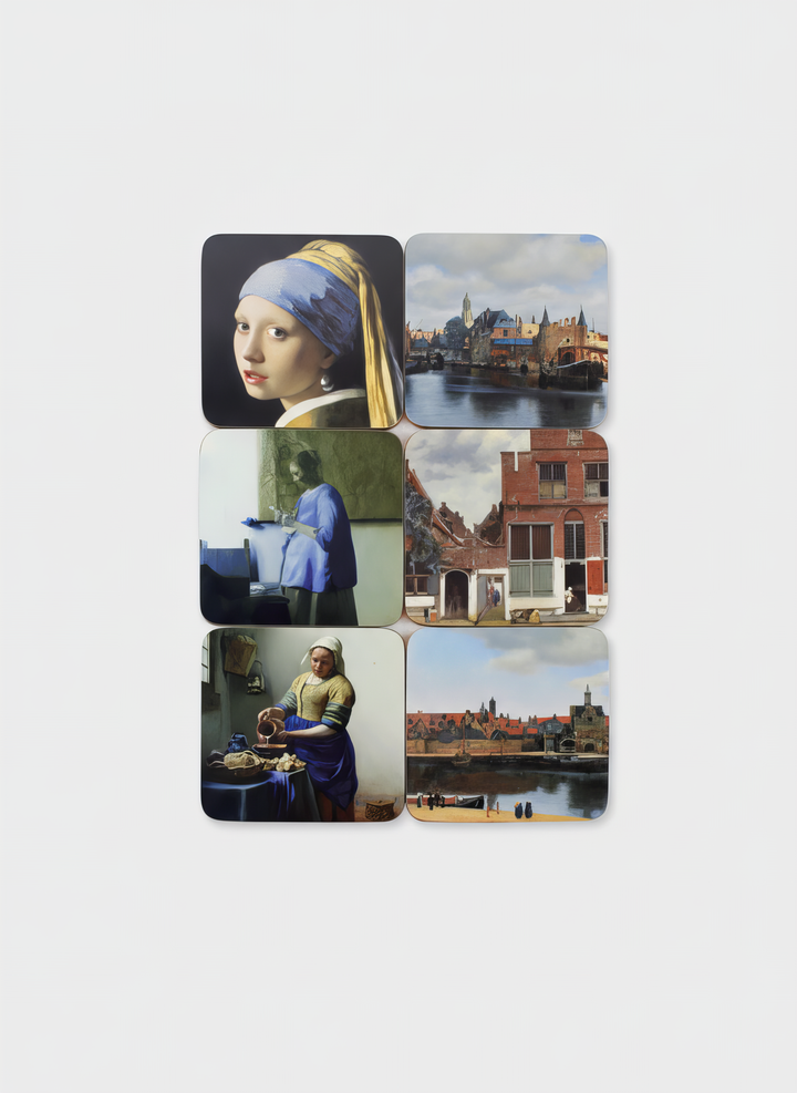 Set of 4 Johannes Vermeer Masterpieces cork coasters — art souvenir gift for him or her | ArtyGifts