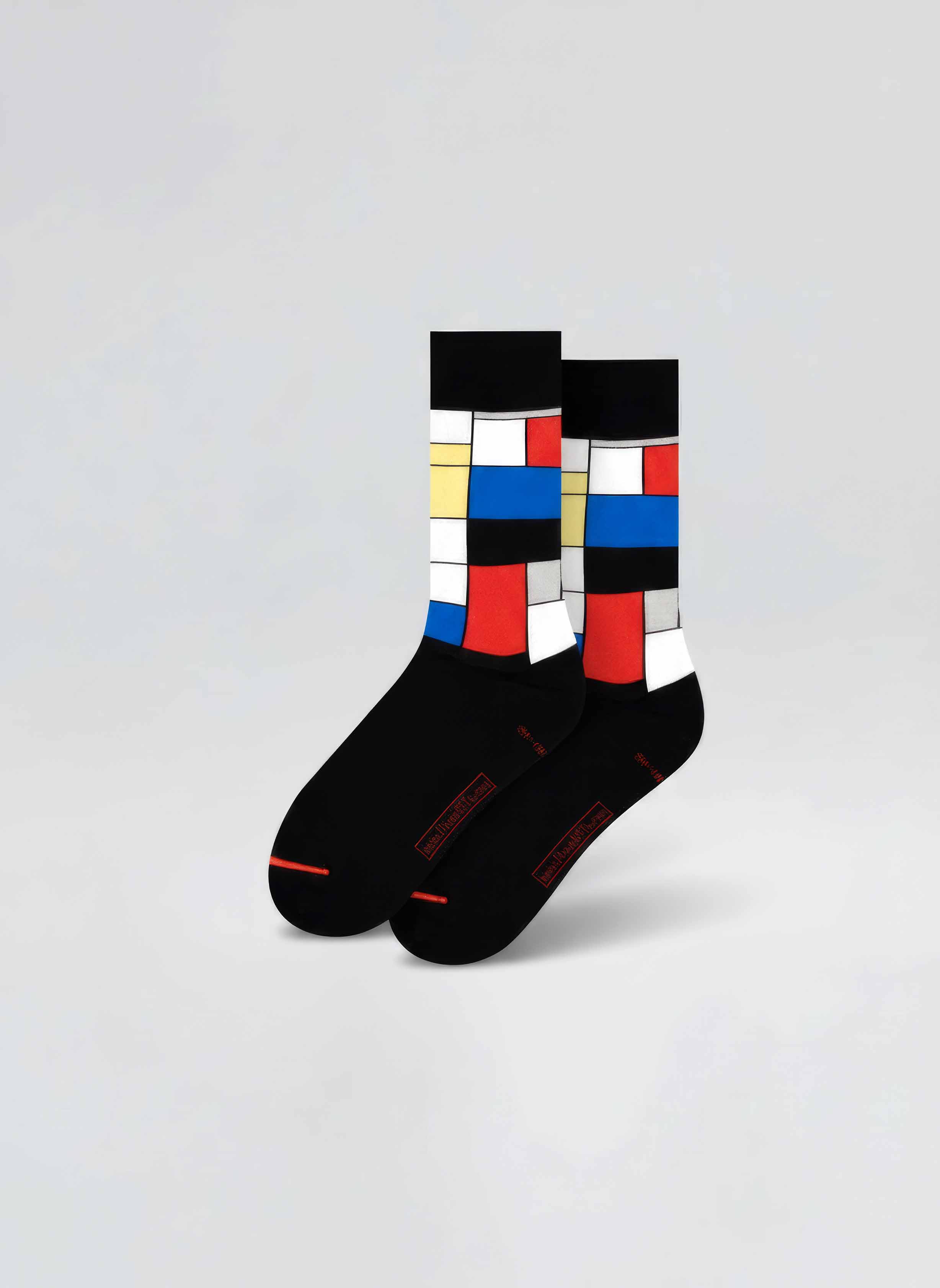 MuseARTa Mondrian Composition art socks on light background — unisex museum gift ArtyGifts