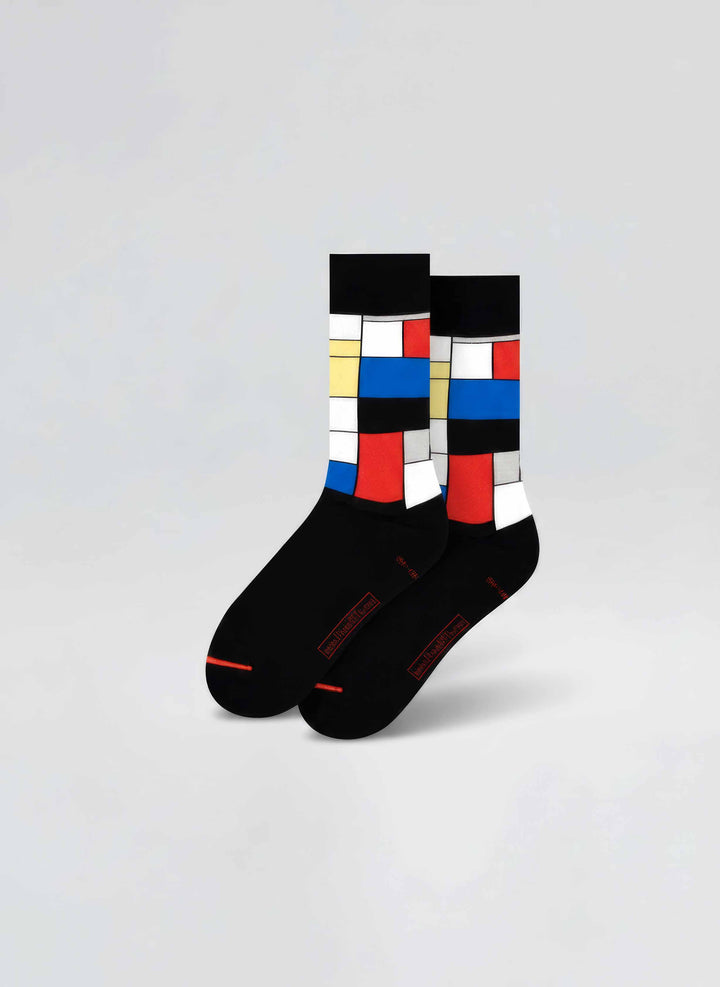 MuseARTa Mondrian Composition art socks on light background — unisex museum gift ArtyGifts