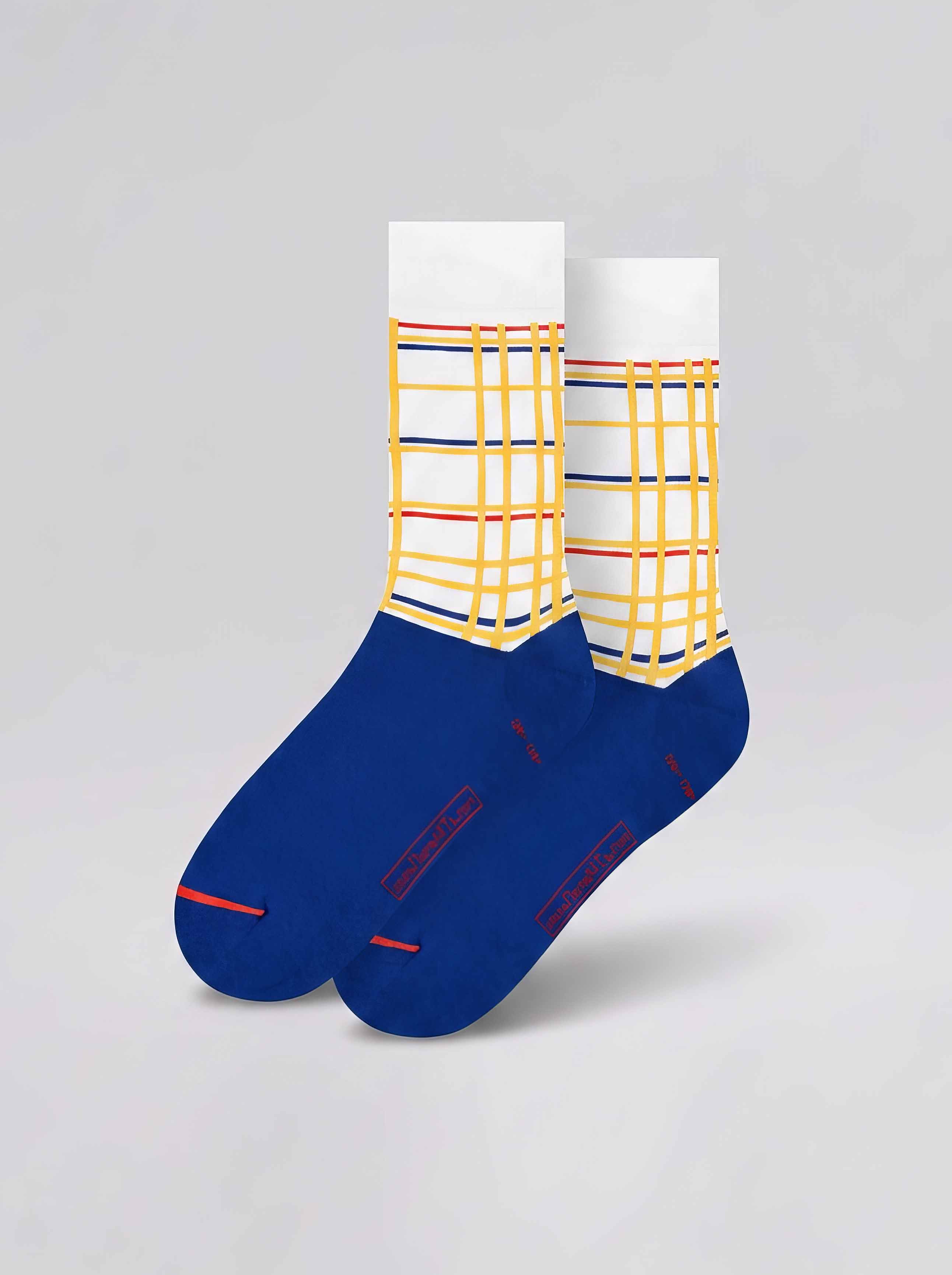 MuseARTa Mondrian New York City unisex art socks clean product shot on white background — De Stijl museum gift ArtyGifts
