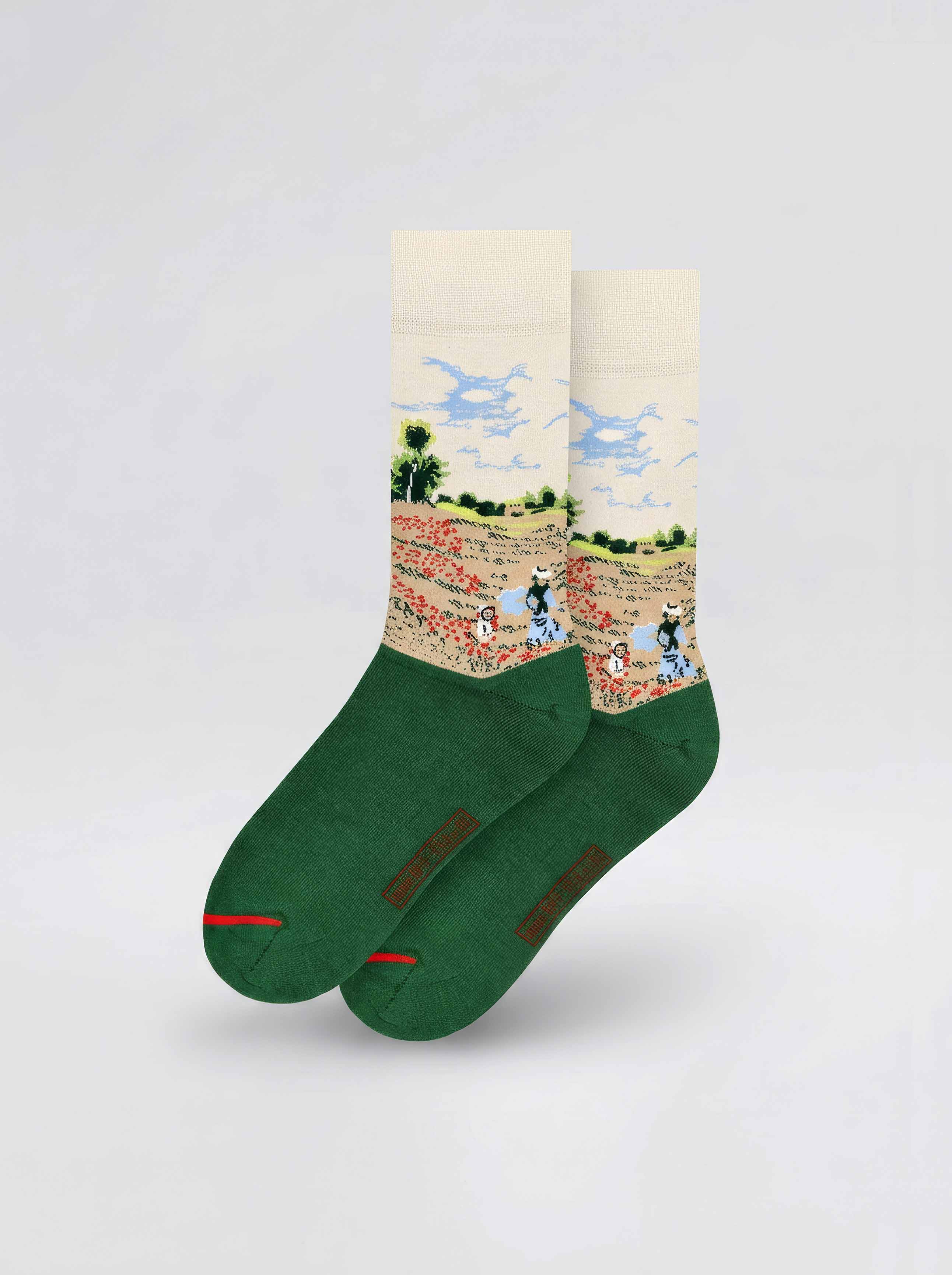 MuseARTa Monet Field of Poppies unisex art socks clean product shot on white background — Impressionist museum gift ArtyGifts
