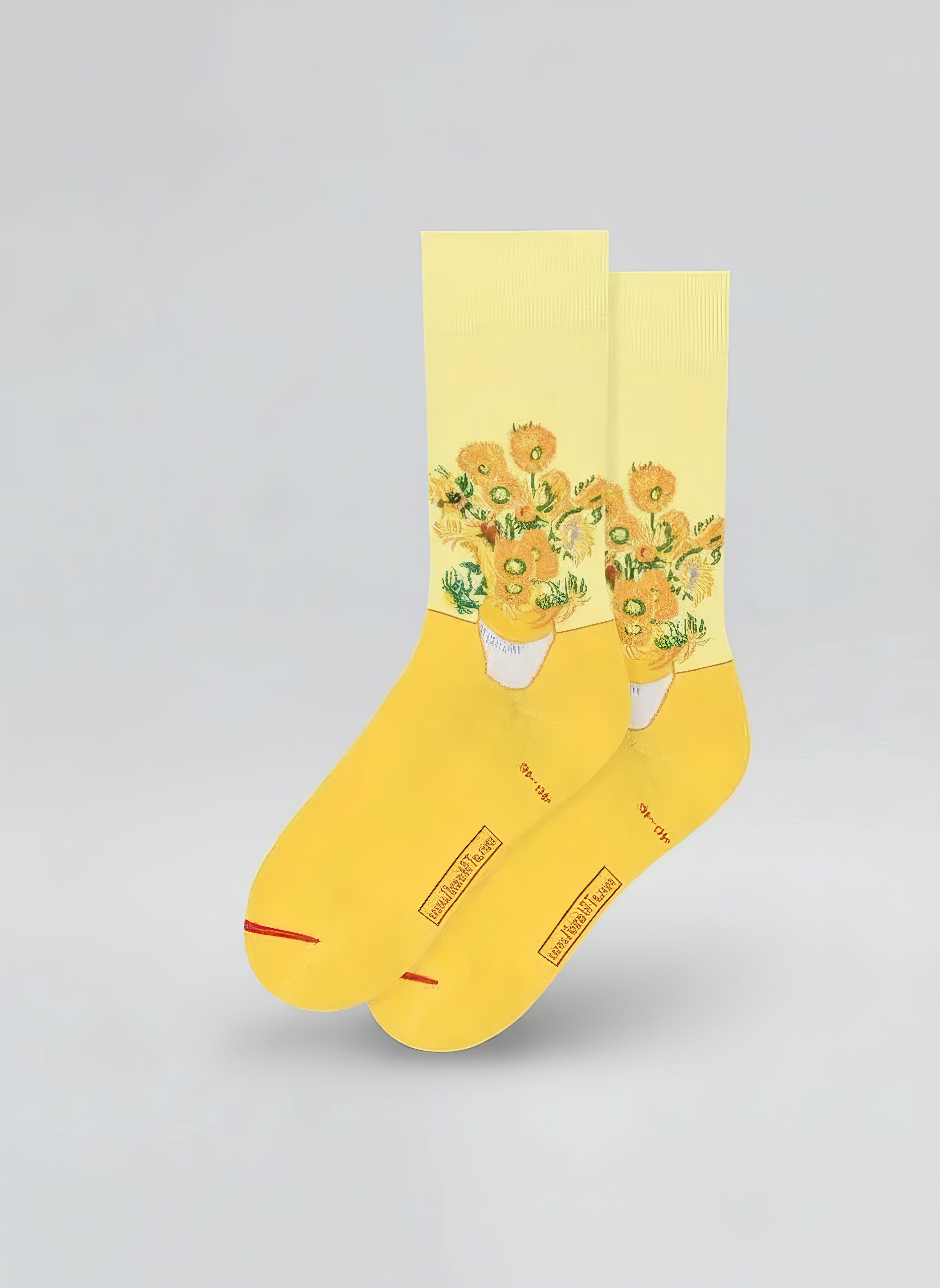 Van Gogh Sunflowers art socks standing on yellow background — unisex art gift ArtyGifts
