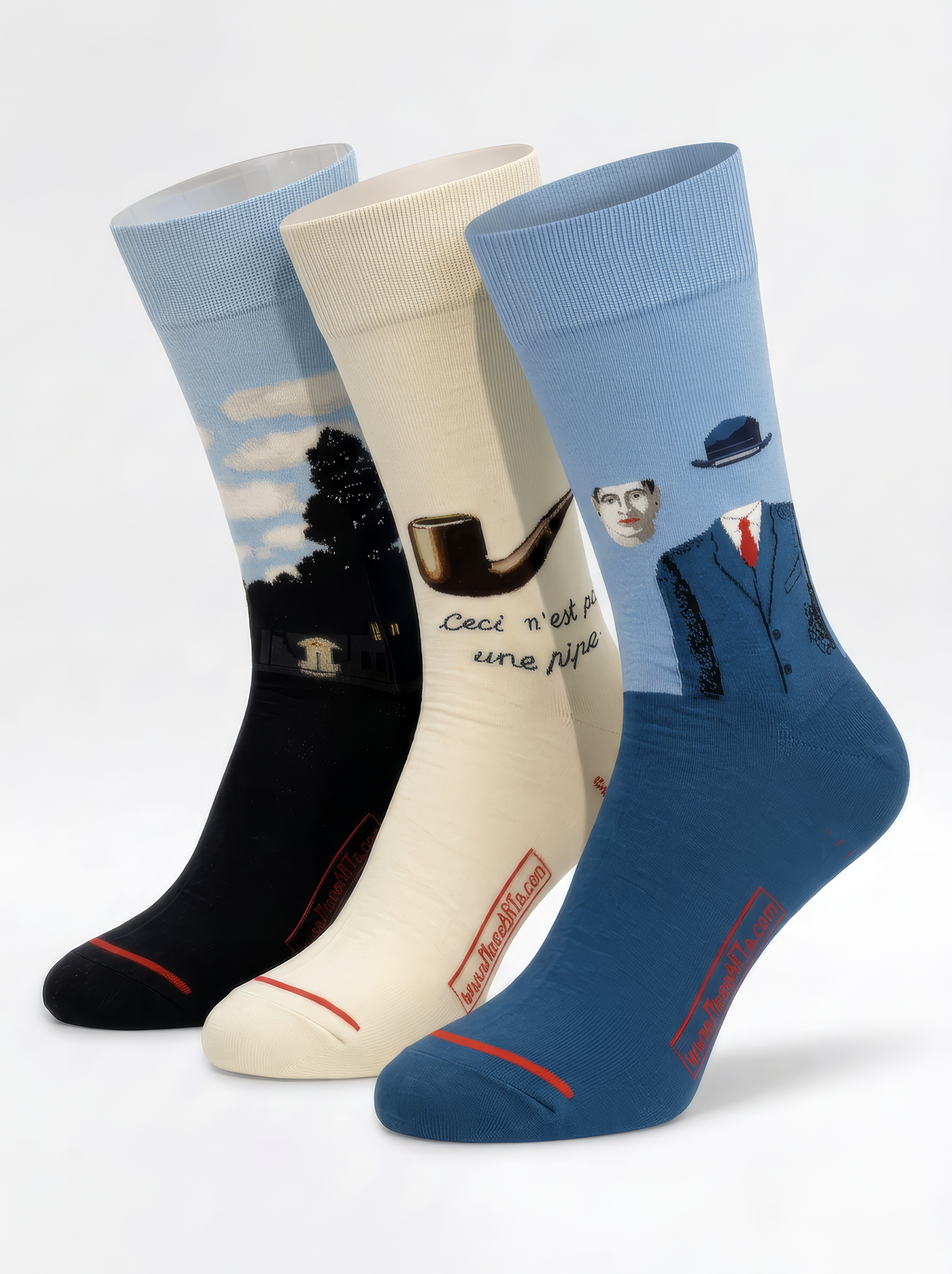 René Magritte XL art socks 3-pack: The Empire of Light, Ceci n’est pas une pipe and The Pilgrim, EU 46–49